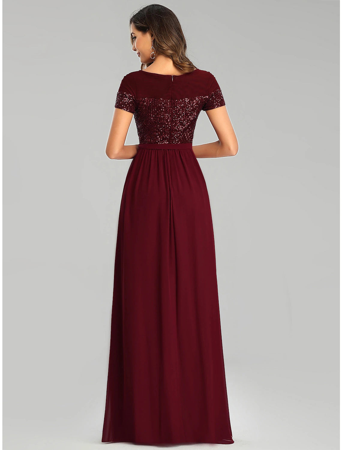 Wholesale A-Line Bridesmaid Dress Jewel Neck Short Sleeve Elegant Floor Length Chiffon with Sash / Ribbon / Sequin